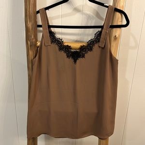 Brown aritzia tank with lace trim